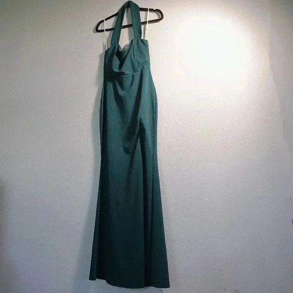 Lulus Elegant Behavior Emerald Green Halter Mermaid Maxi Dress Prom Formal - Picture 3 of 13